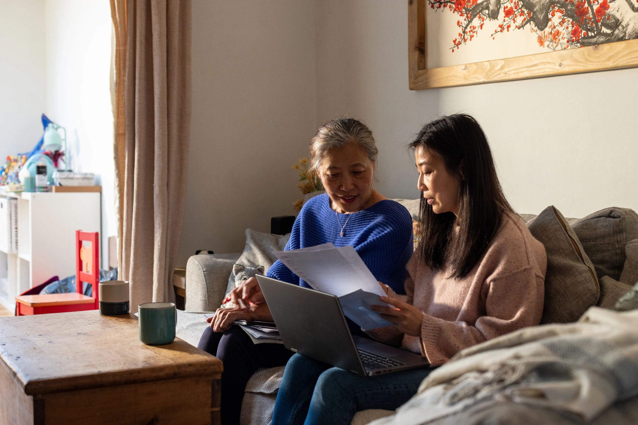Family members discussing care and support together